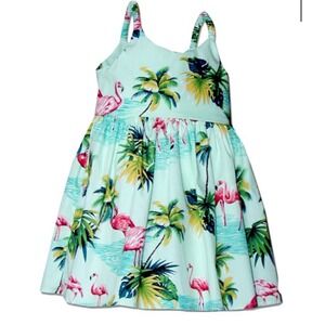 Pacific Legend Flamingo Sage Cotton‎ Toddlers Hawaiian Bungee Dress Size 1-2